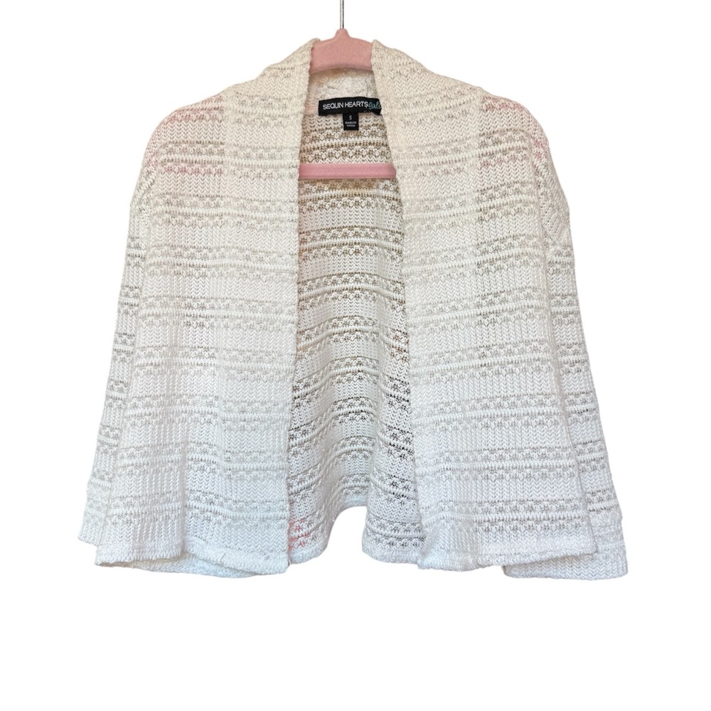 Sequin Hearts Girl White Open Sweater Size S
